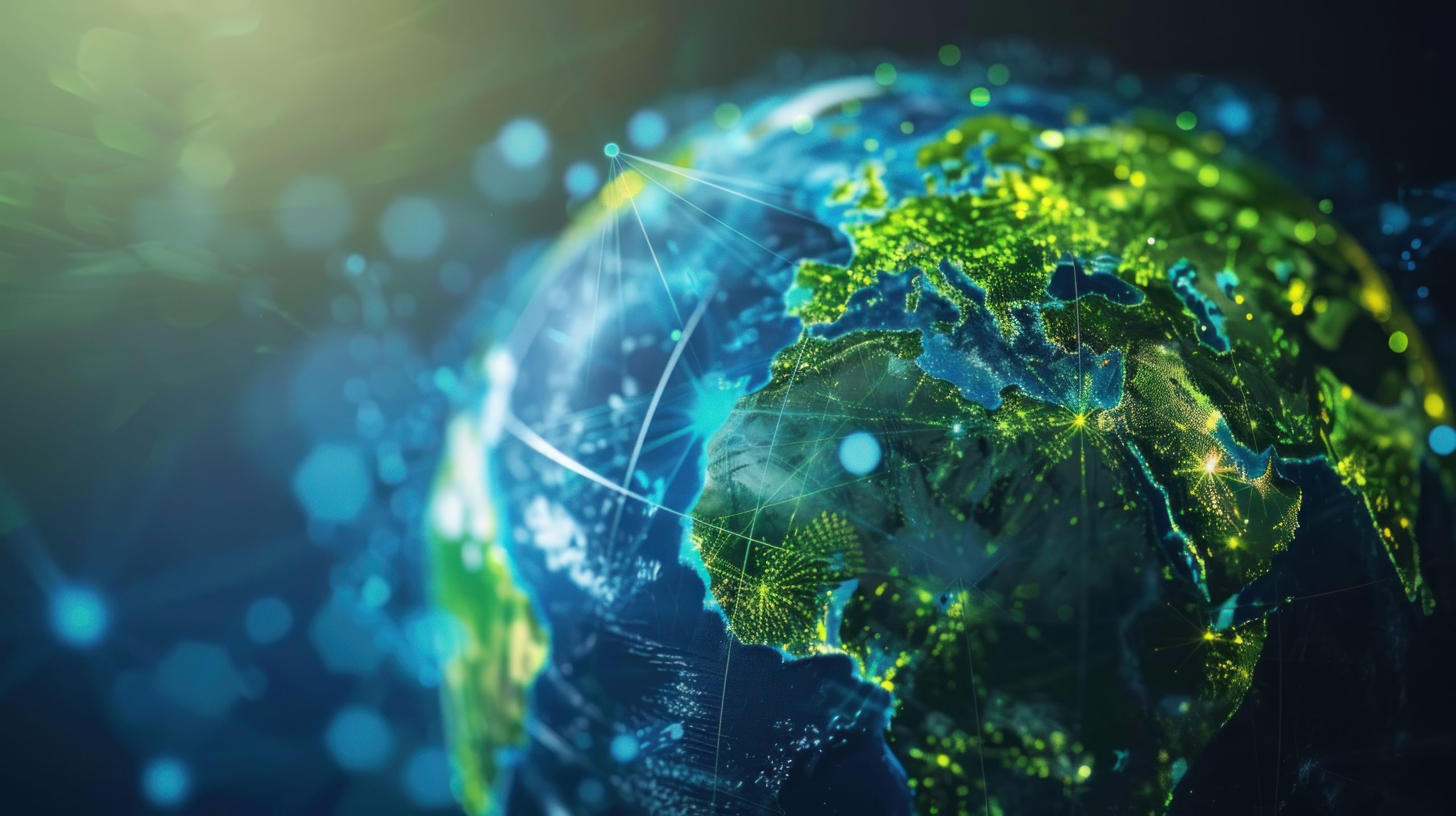 A digital globe highlighting carbon credit markets and green investment. Generative AI